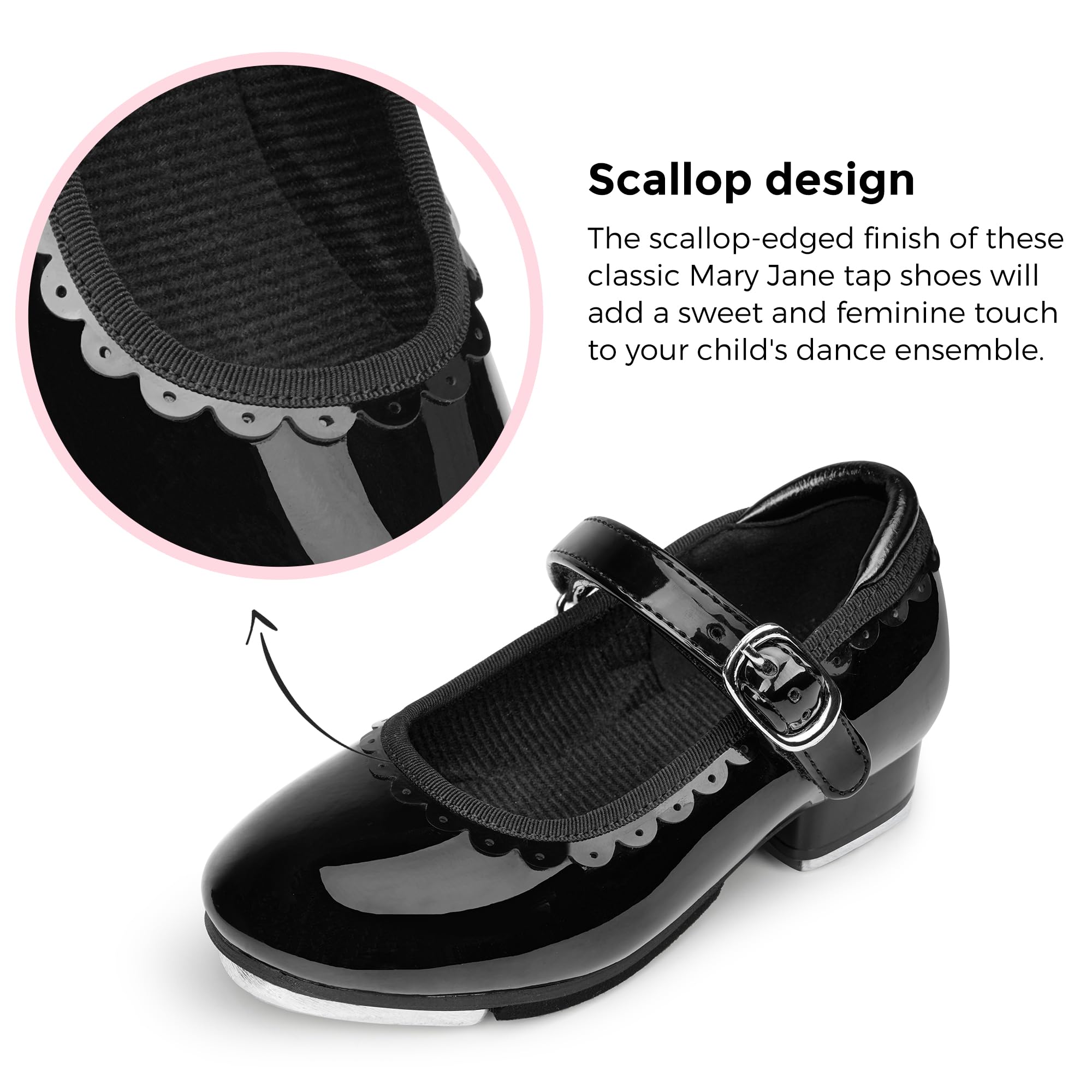 Stelle Tap Shoes for Girls Toddler Dance Shoes Easy Strap Scallop Design (Toddler/Little Kid/Big Kid)