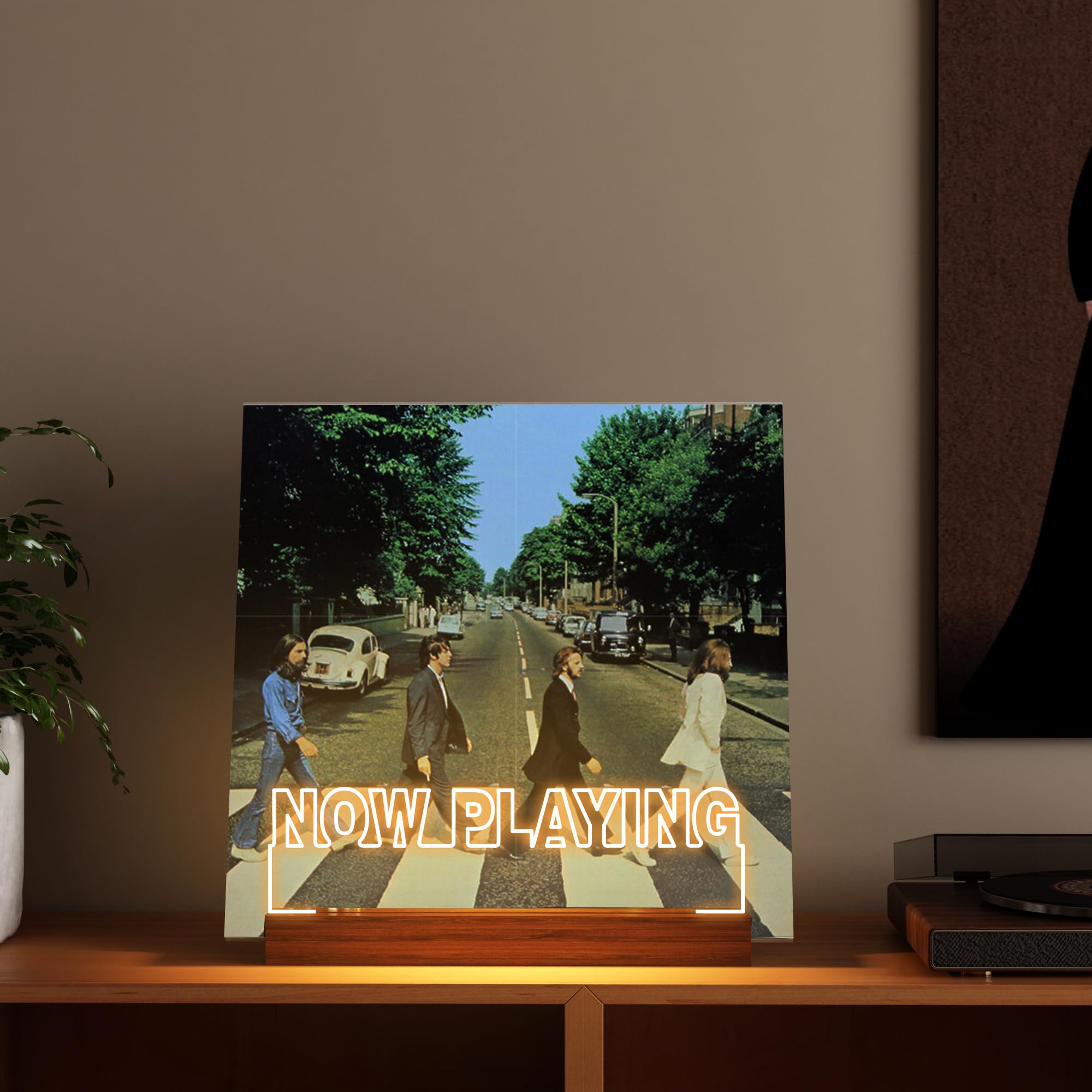 YuanDian Vinyl-Ständer, leuchtet jetzt drehender Schallplattenständer, Holz-Acryl-Halter für Vinylalben, Aufbewahrung von Vinyl-Schallplatten, LED-Display, Aufbewahrung, Sammlungshalter 3