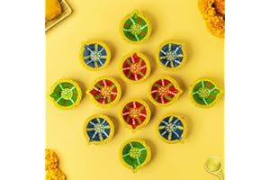 LETZ CELEBRATE [Pack of 12] Premium Diwali Diyas, Clay Diya with Hanging & Cotton Wicks, Diwali Decorations for Home, Diwali Decor