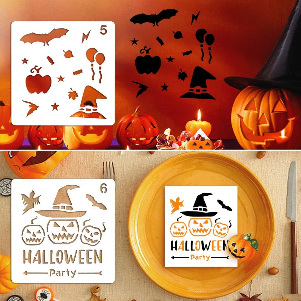 Coogam 8 Pcs Halloween Stencils Template DIY Decorative Pumpkins Design Mould Set - Reusable Plastic Craft for Art Drawing Painting Spraying Window Mirror Glass Door Car Body Wood Journaling Scrapbook: Toys & Games