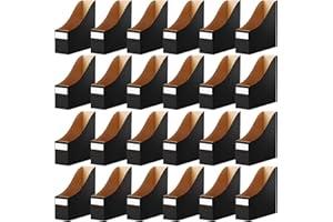 Thenshop 24 Pcs Cardboard Magazine File Holders Magazine Book Bin Box with Label Sticker Paper Organizer Storage Folder for Desk Shelves School Classroom Office Supplies(Classic,Black)