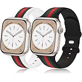 2 Pack Designer Bands Compatible with Apple Watch Band 38mm 40mm 41mm 42mm 44mm 45mm 46mm 49mm Men Women, Soft Silicone Sport Band Strap for iWatch Ultra 1/2/3 Series 11 10 9 8 7 6 5 4 3 2 1 SE 1/2/3