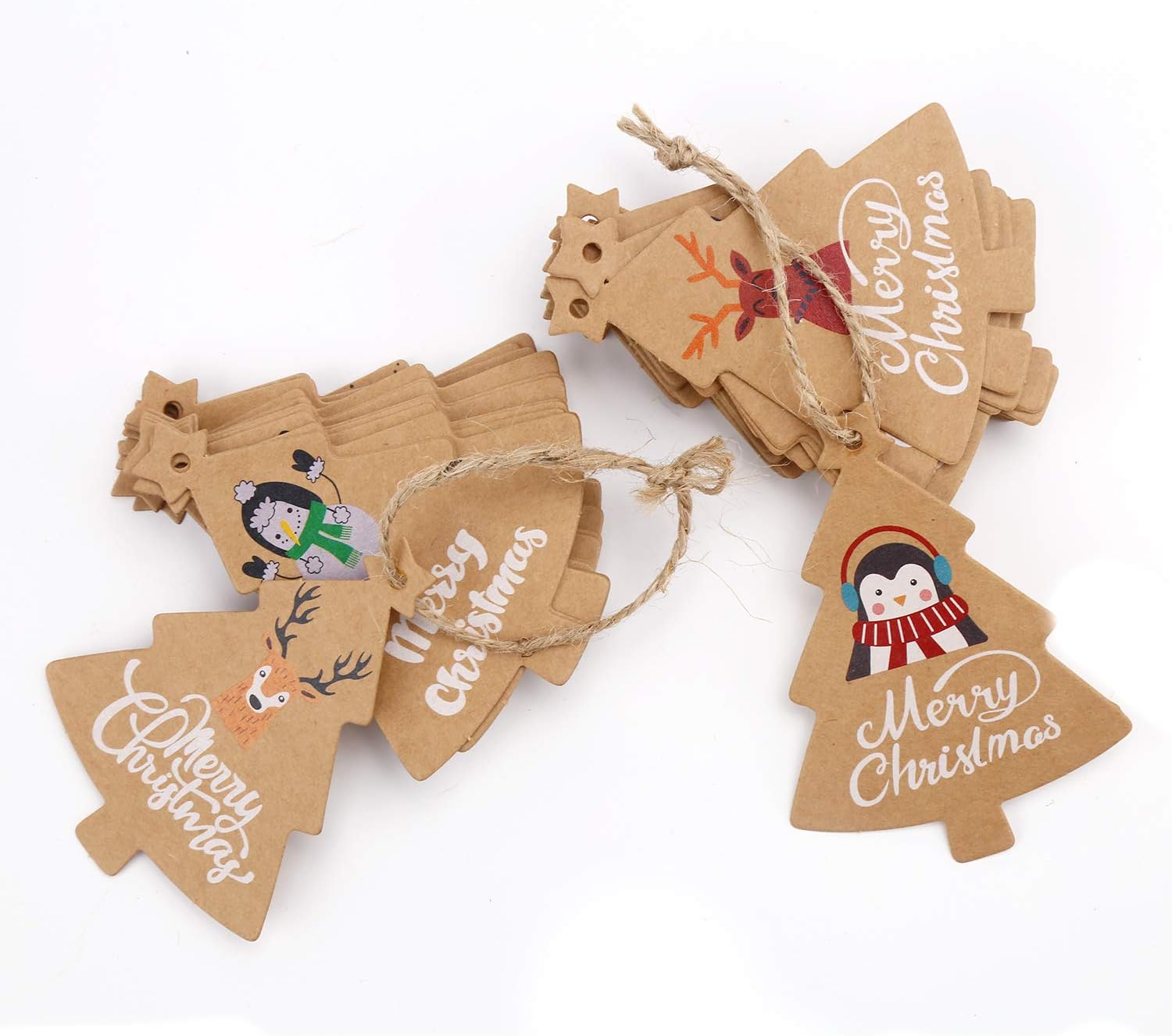 LOKIPA Christmas Tree Gift Tags,120 Pieces Xmas Kraft Paper Gift Label Parcel Present Hanging Tags with 230 Feet String Twine - Image 4