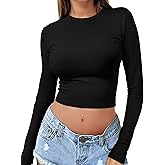 Womens Long Sleeve Crop Top Crew Neck Y2K Shirt Sexy Slim Fitted Casual Base Layer Soft Workout Shirt Going Out Tops