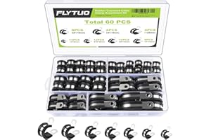 Flytuo 60PCS Cable Clamps Assortment Kit, 304 Stainless Steel Rubber Cushion Pipe Clamps in 7 Sizes (1/4" 5/16" 3/8" 1/2" 5/8