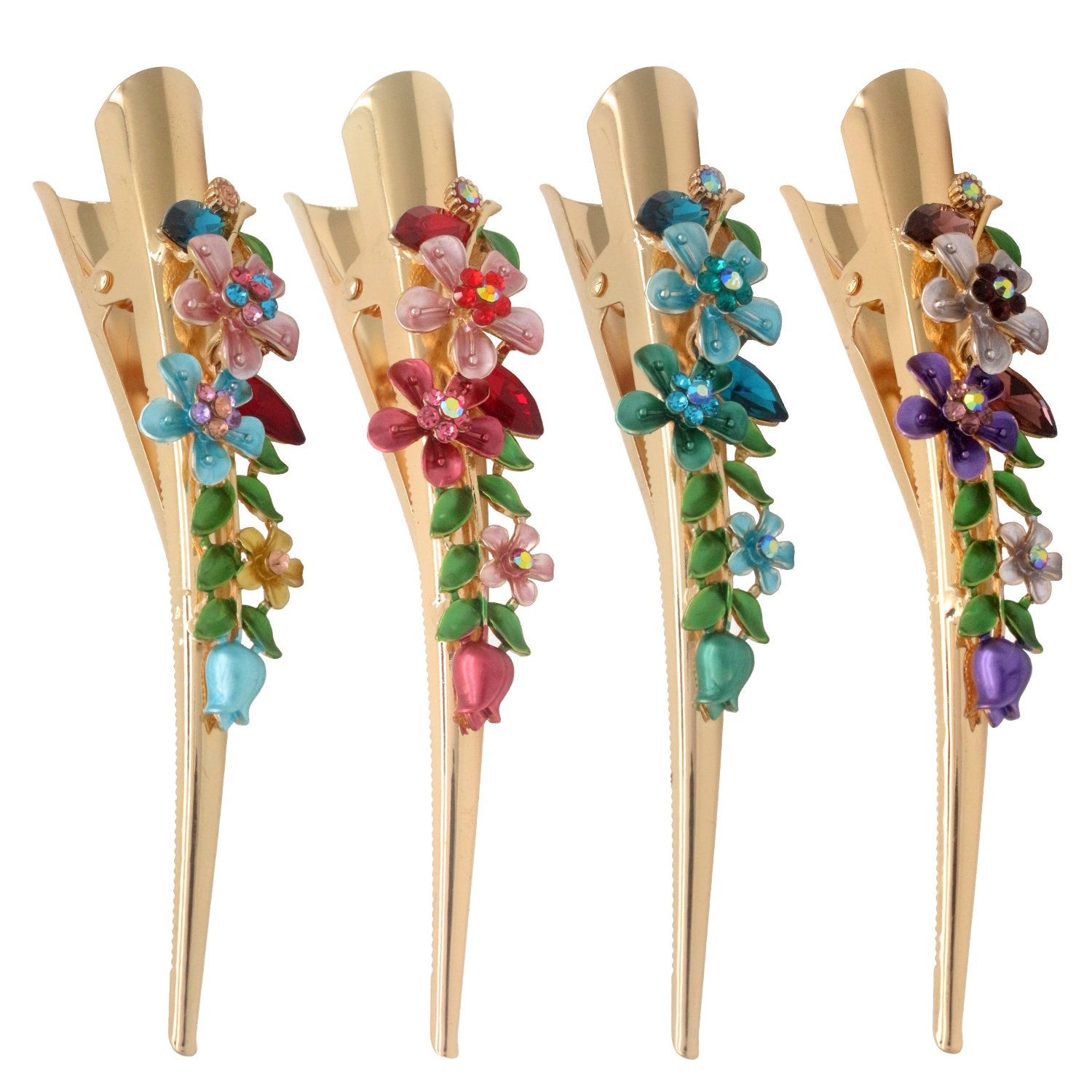 HOLLIHI Set of 4 Large Metal Alloy Alligator Sectioning Clips for Women and Girls - Pretty Strong Clamp Hair Pins Non-Slip Hair Grips Accessories for Thick Hair, Gold