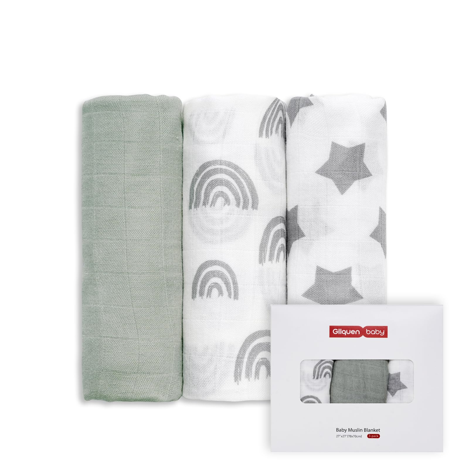 GLLQUEN BABY Muslin Squares Cloth for Baby, 3pack 70cm x 70cm Cotton Burp Cloths for Newborn, Absorbent & Breathable and Ideal to Clean, Wipe & Cover Newborns — image 1