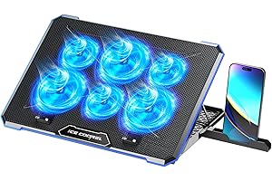 ICE COOREL Laptop Cooling Pad with 6 Cooling Fan, Laptop Cooler Fan with No Lights, Cooling pad for Laptop 15-17 Inches, Note