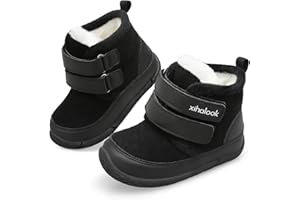 XIHALOOK Toddler Boys Girls Winter Boots Cold Weather Kids Warm Faux Fur Shoes with Two Hook and Loop