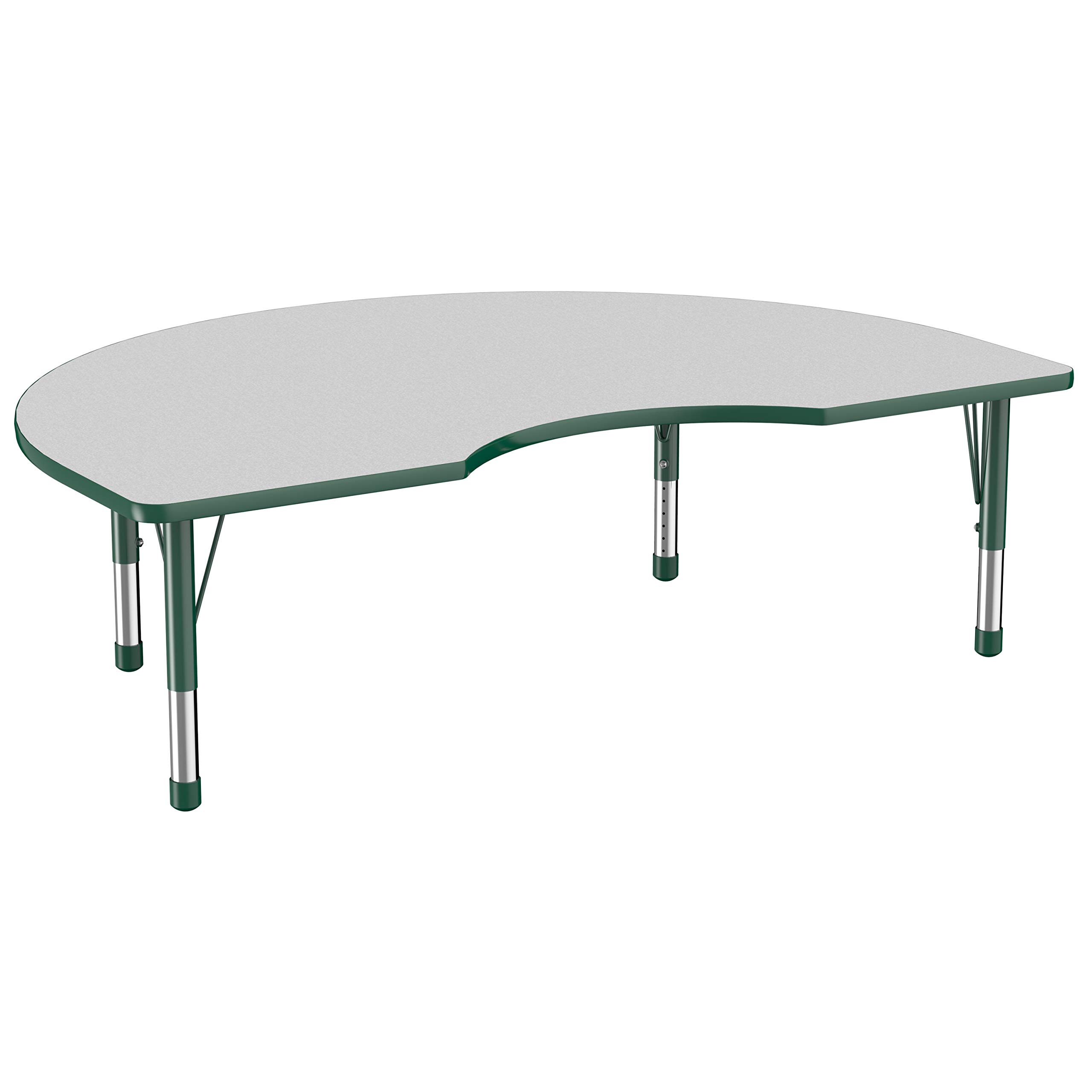 Photo 1 of ***ONLY TABLE***FDP Kidney Activity School and Classroom Kids Table (48 x 72 inch), Chunky Toddler Legs for Collaborative Seating Environments, Adjustable Height 15-24 inches - Gray Top and Green Edge