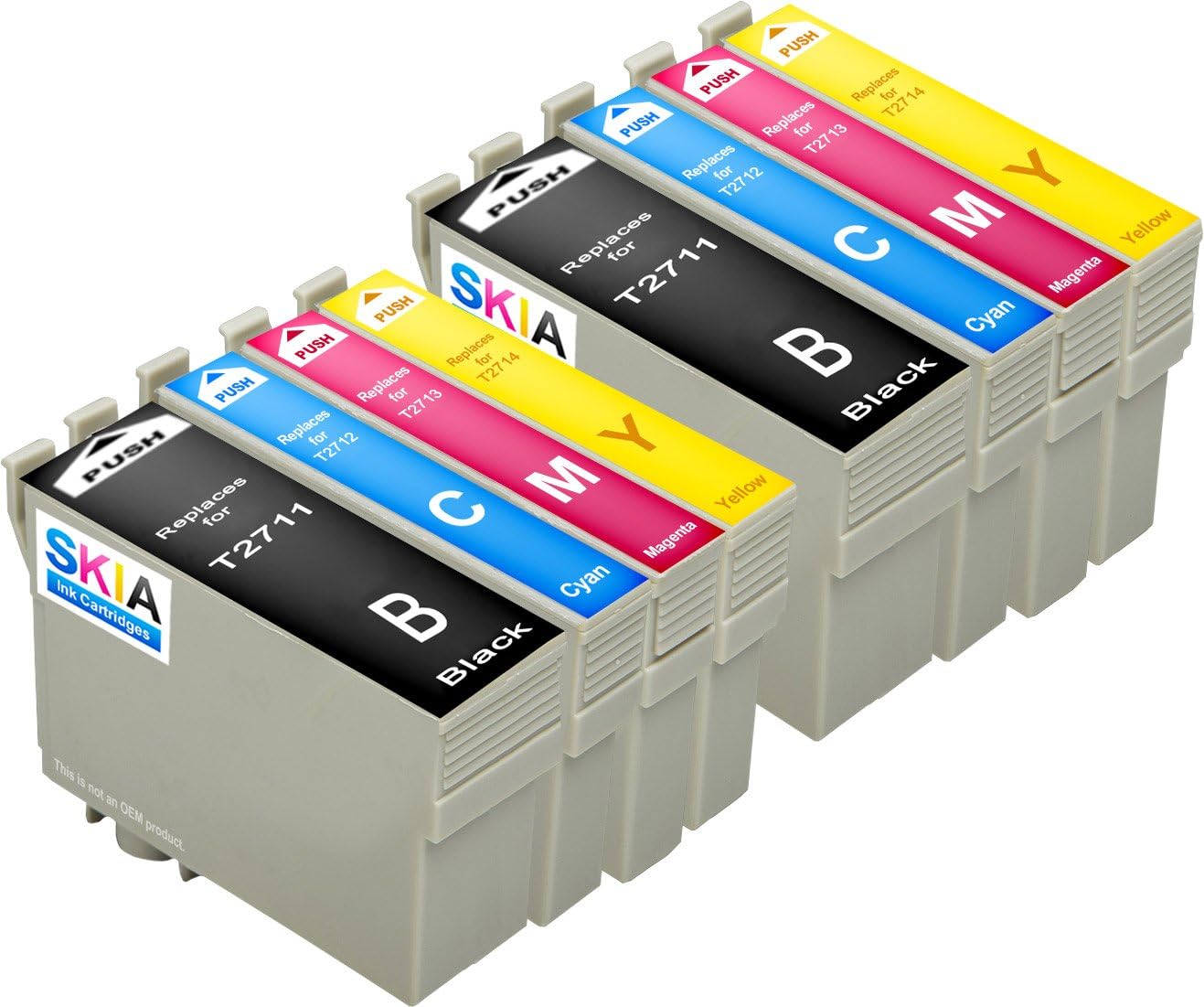8 Pack Skia Ink Cartridges for Epson 27 XL T 2711 2712 2713 2714 WorkForce WF 3620 DWF 3640 DTWF 7110 DTW 7610 7620 TWF
