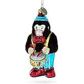 Fluffy Monkey Drumming Blown Glass Christmas Ornament