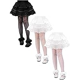 Fourluoo 3 Pairs Girls Lace Tights for First Communion Kids Sheer Fishnet Stockings Toddler Dance Pantyhose
