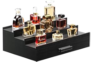 Wooden Cologne Organizer for Men, 3 Tier of Elevated Cologne Display Shelf with Drawer Storage, Perfume Organization and Stor
