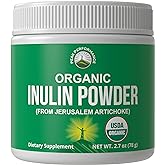 Peak Performance Organic Inulin Powder Natural Prebiotic Fiber for Gut Health. USDA Organic Raw Plant Based Vegan Prebiotics FOS Supplement from Jerusalem Artichoke