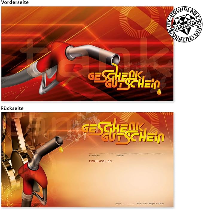 25 hochwertige Gutscheinkarten Geschenkgutscheine. Gutscheine für Tankstellen