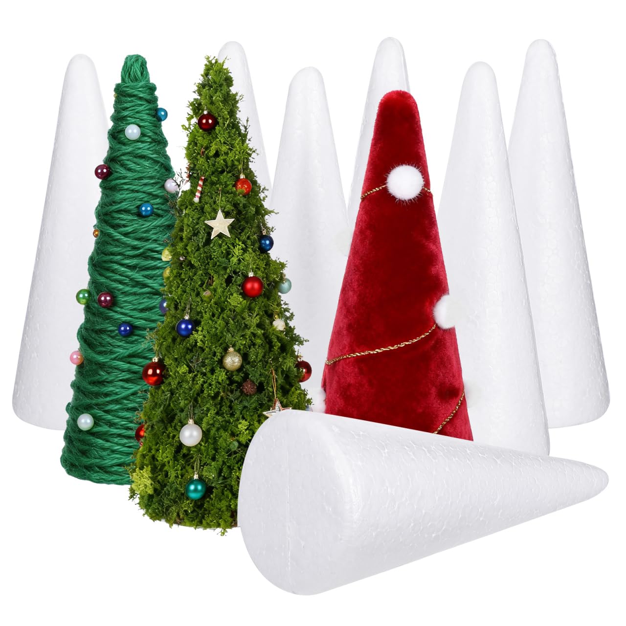 10Pcs White Solid Foam Craft Cones for Boy Girl DIY Projects for Christmas Decorations Ornaments and Educational Activities
