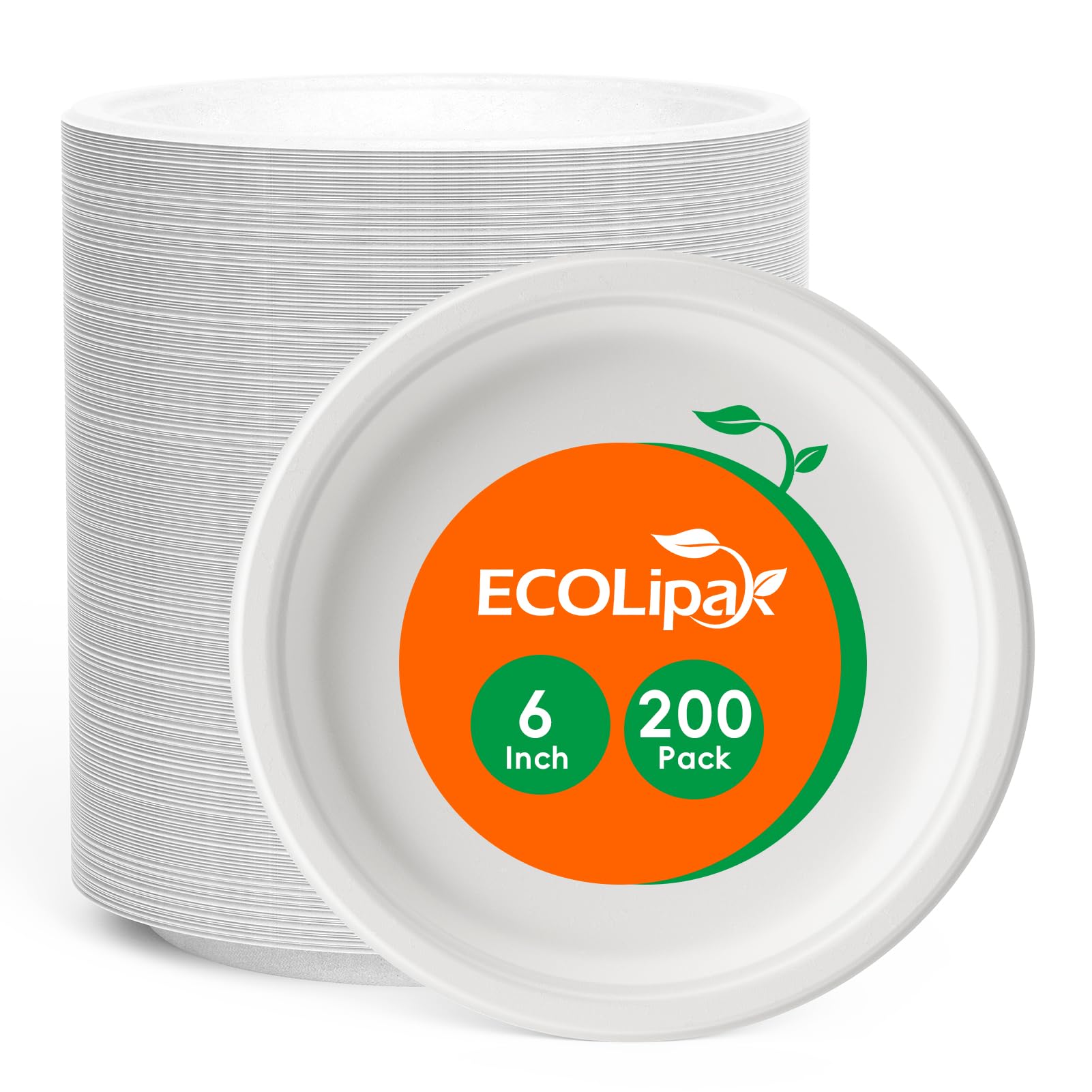 Photo 1 of ECOLipak 6 Inch Disposable Compostable Small Paper Plates, 200 Pack Recycled Sugarcane Bagasse Biodegradable Heavy Duty Mini Dinner Appetizer Cake Dessert Plates for Party(White)