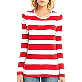 Zecmos Long Sleeve T Shirt Women Striped Tee Crew Neck Wide Stripes Tops Casual