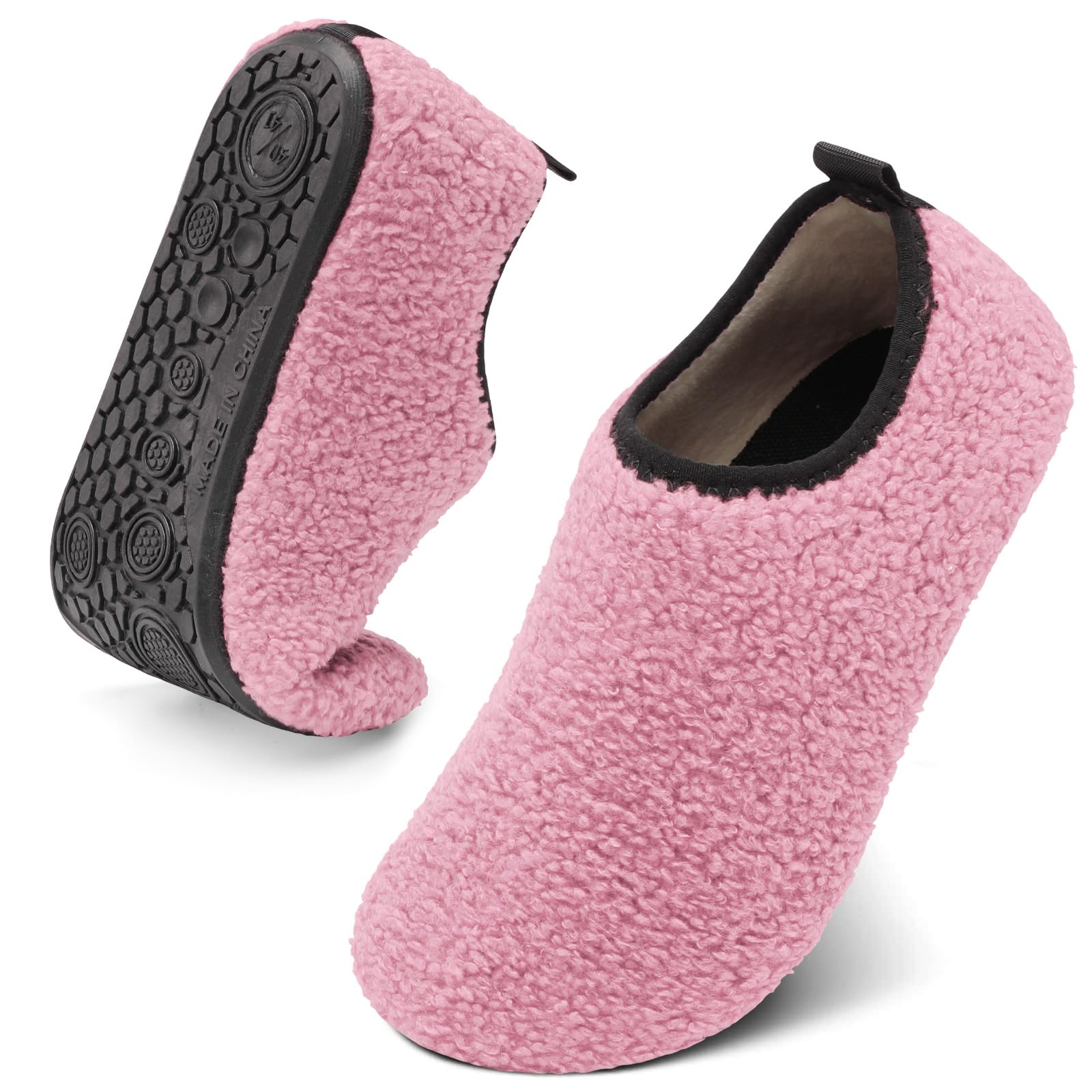 QFH Womens Mens Slippers with Thin Rubber Sole Soft