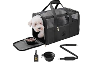 Petradise Luxury Pet Carrier for Dogs, Cats, Puppies - Airline TSA Approved, Durable Anti-Scratch Fabric, Soft-Sided, Consistent Airflow, Foldable Design, Cushion Pad, Travel (Black, Large)