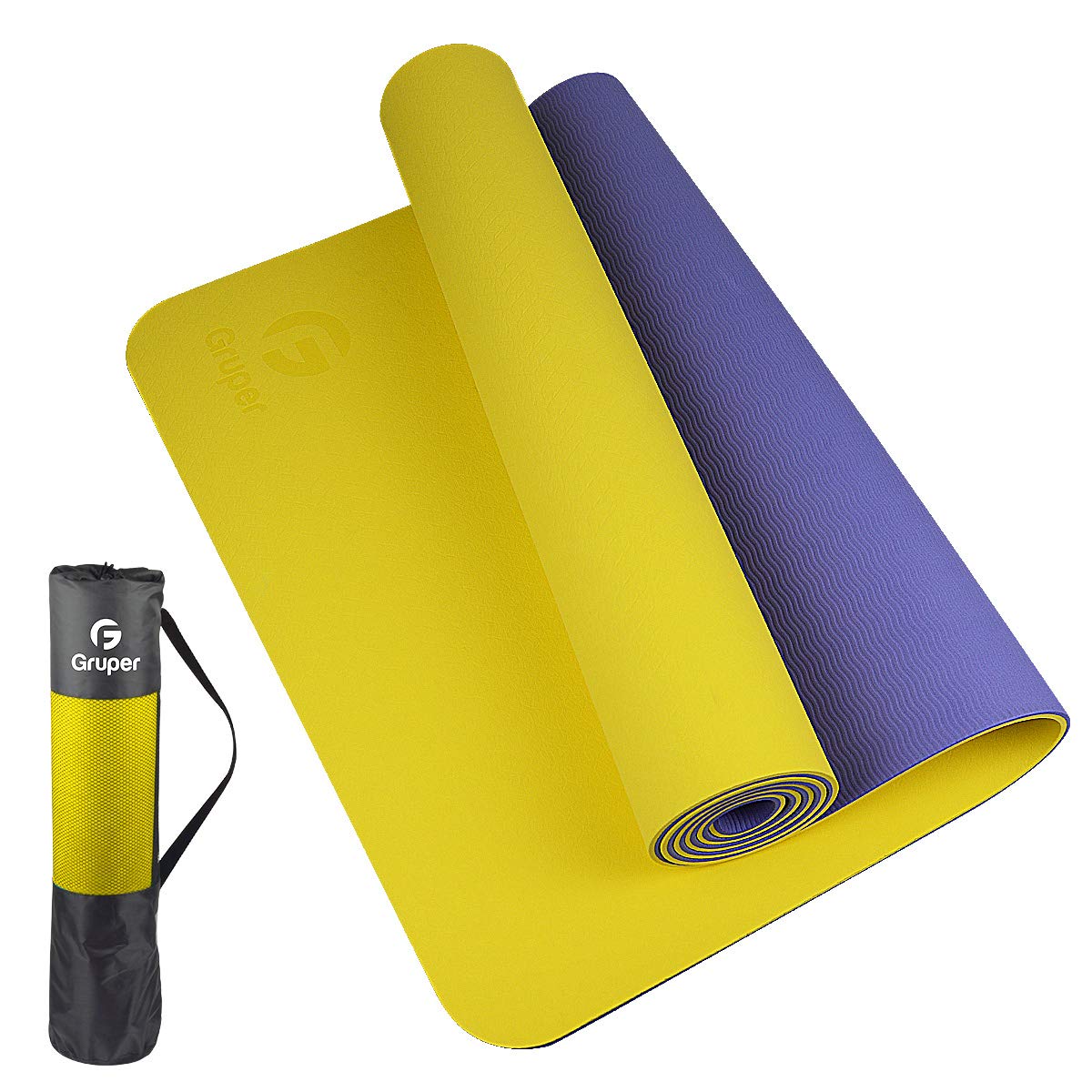 Gruper TPE Yoga Mat,Pro Yoga Mat Eco Friendly Non Slip Fitness Exercise Mat with Carrying Strap,Workout Mat for Yoga, Pilates and Floor Exercises 183 x 61 x 0.6CM