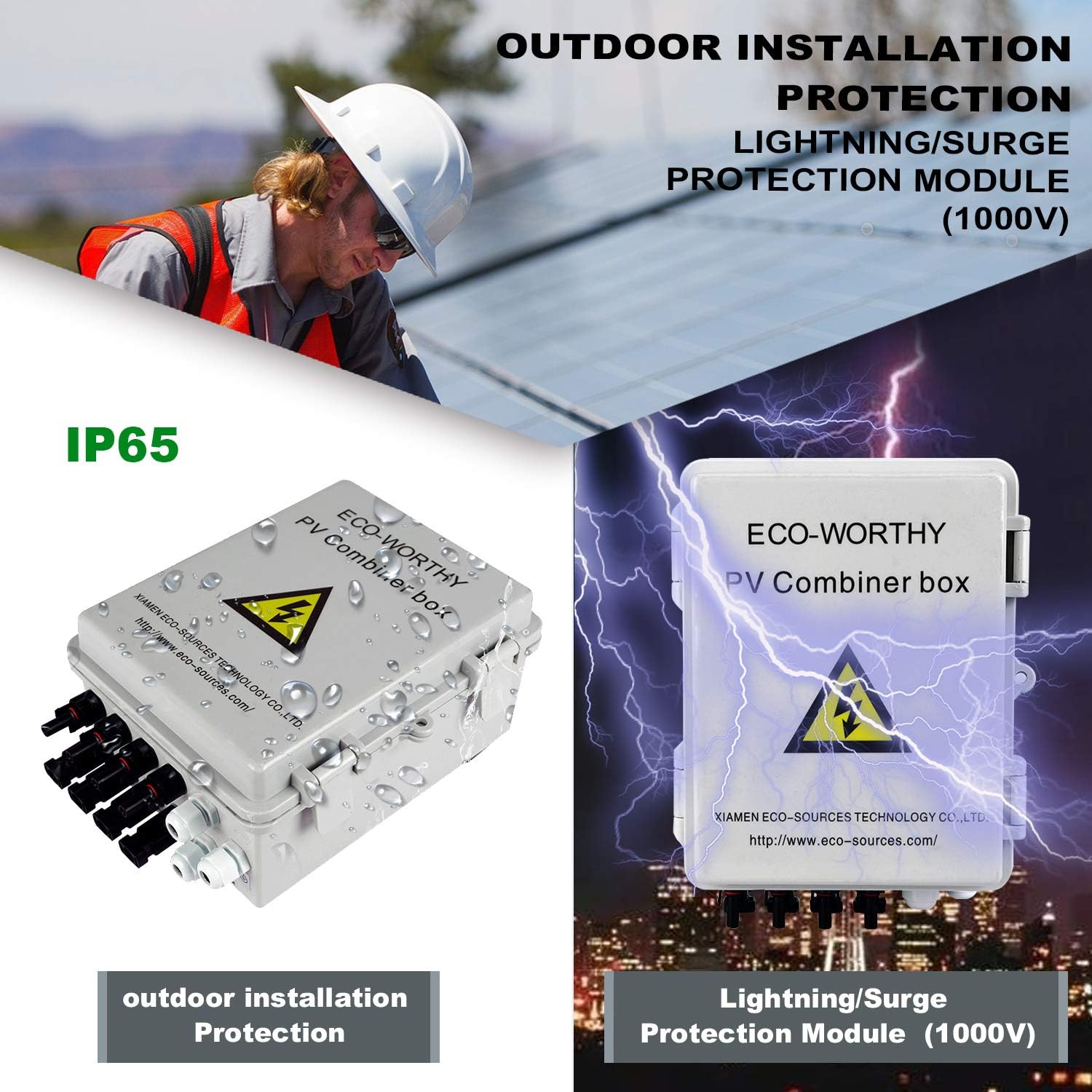ECO LLC 4 String PV Combiner Box with Lighting Arrester, 10A Rated Current, Universal Solar Panel Connectors, Grounding Bus-Bar Ideal For Off-grid Solar System : Garden & Outdoor