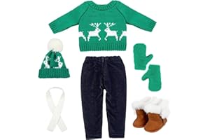 18 Inch Doll Clothes Cute Knitted American Doll Clothes Christmas Winter Outfit Including Shoes, Sweaters, Trousers, Hat, Glo