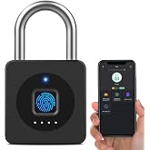 eLinkSmart Fingerprint Gym Locker Lock, Keyless Biometric Padlock, Weatherproof Digital Bluetooth App Smart Combination Pad Lock for Outdoor Fence Gate School Storage Unit Pool Shed - Black