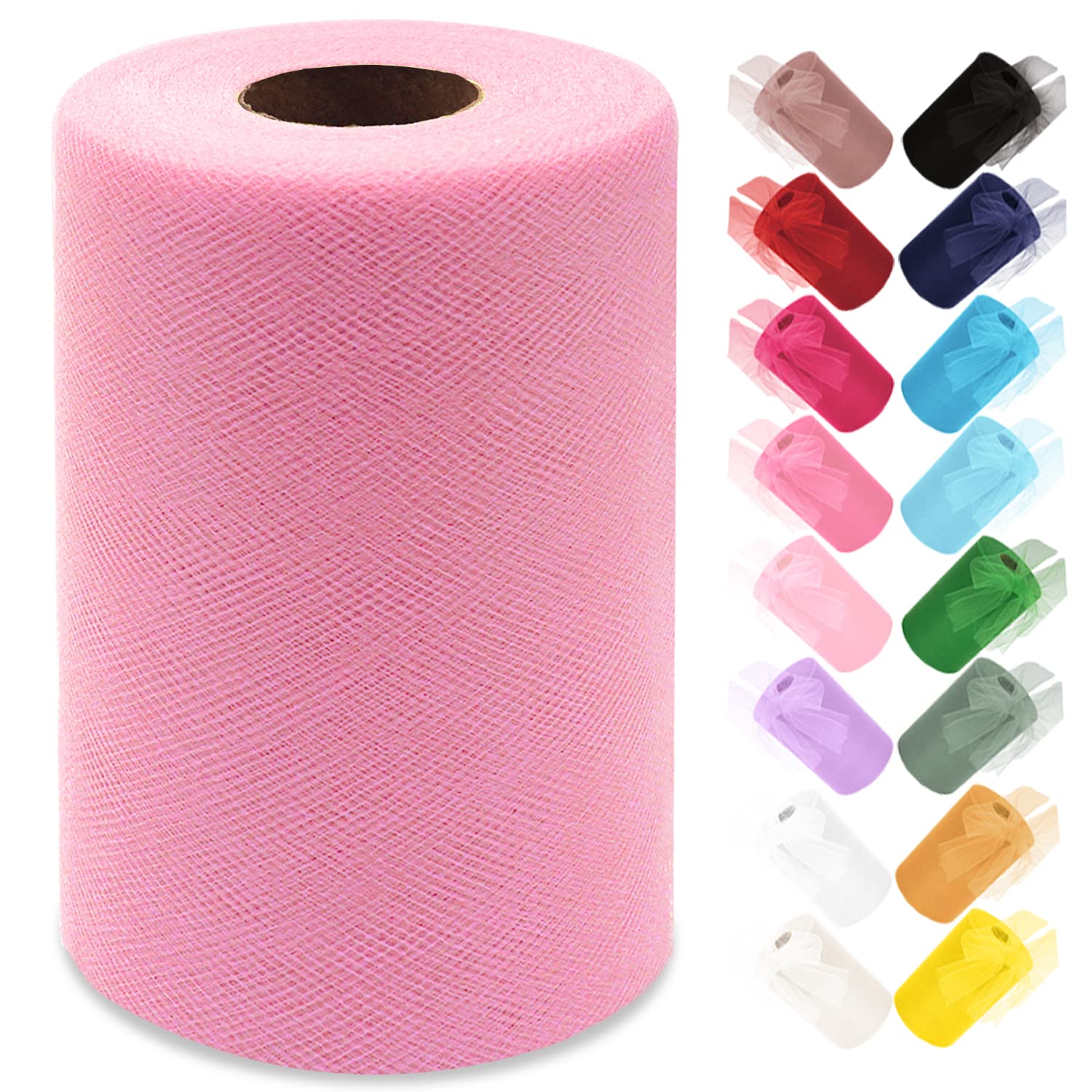 Ableme Deco Tulle Fabric Roll 6 Inches x 100 Yards (15cm x 91m) Tulle for Tutu Skirts Pom Poms Gift Wrapping Baby Shower Wedding Decor (Pink)