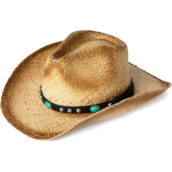 Chapeau De Cowboy Bullhide Anaheim Pour Adulte – Denim Bleu Avec Pompons En Cuir Et Pierres Du Rhin, Taille S, Occasion Bon état