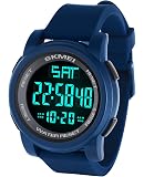 findtime Orologio digitale militare da uomo, sportivo, impermeabile, grande quadrante retroilluminato a LED, 8 colori, cronometro, sveglia, orologio elettronico tattico, Argento, Cinturino