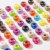 ANCADN 60pcs Large Hole European Beads Fairy Wand Garden Bead Round Iridescent Acrylic Beads for Jewelry Making Bracelet Necklace Craft Making Supplies (Candy Color)