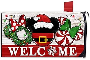 FBCOO Welcome Christmas Santa Mailbox Cover Magnetic Standard Size 20.5" x 18", Xmas Peppermint Candy Wreath Decorative Post Letter Box Decor, Farmhouse Holiday Garden Yard Outdoor Decoration