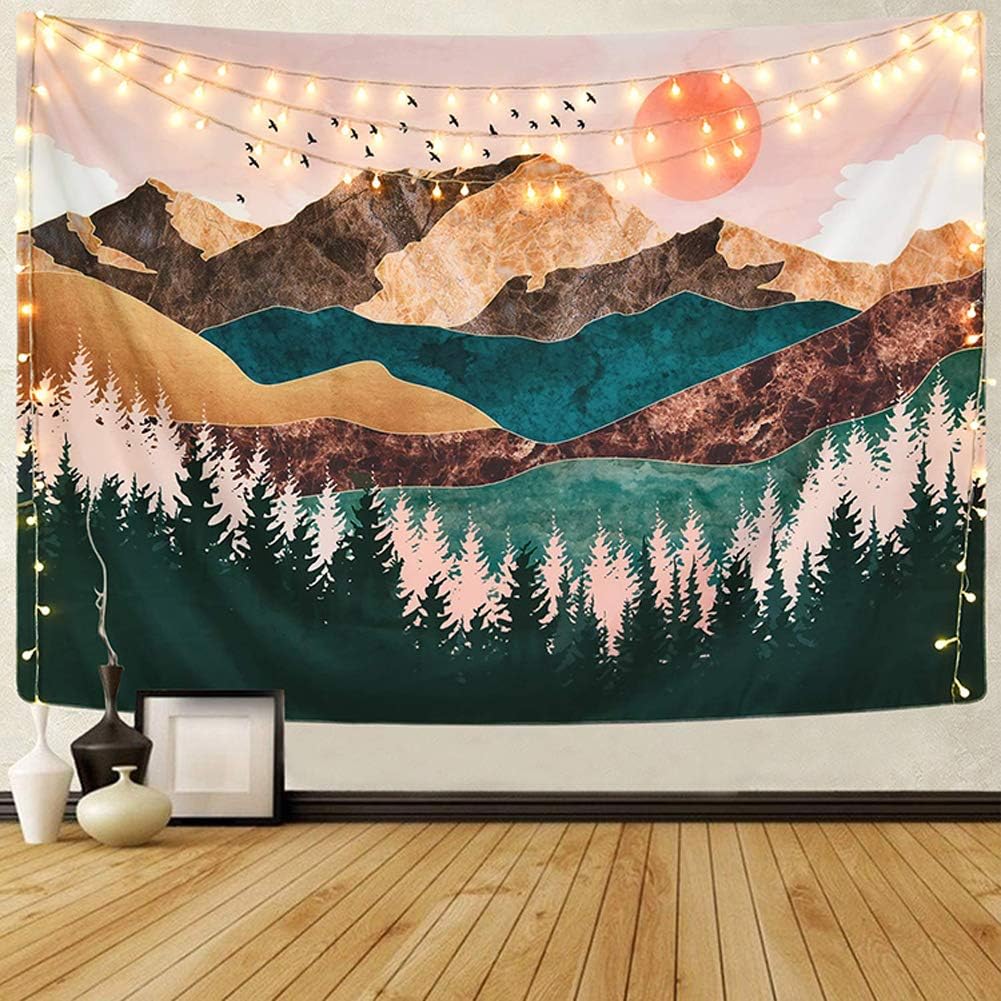 QWQHI Forest Tree Tapestry Nature Mountain Sunset Tapestry Wall Hanging for Living Room Bedroom (59.1 x 82.7 inches)