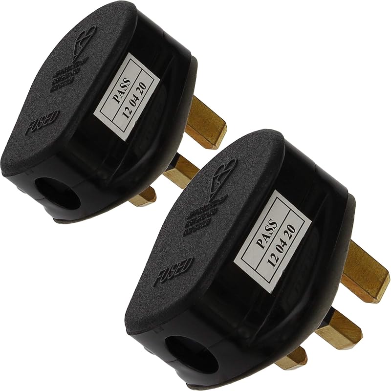 1STec 2x 3A Black Rewirable UK Mains Power Plug Top Fuse Terminals 240V