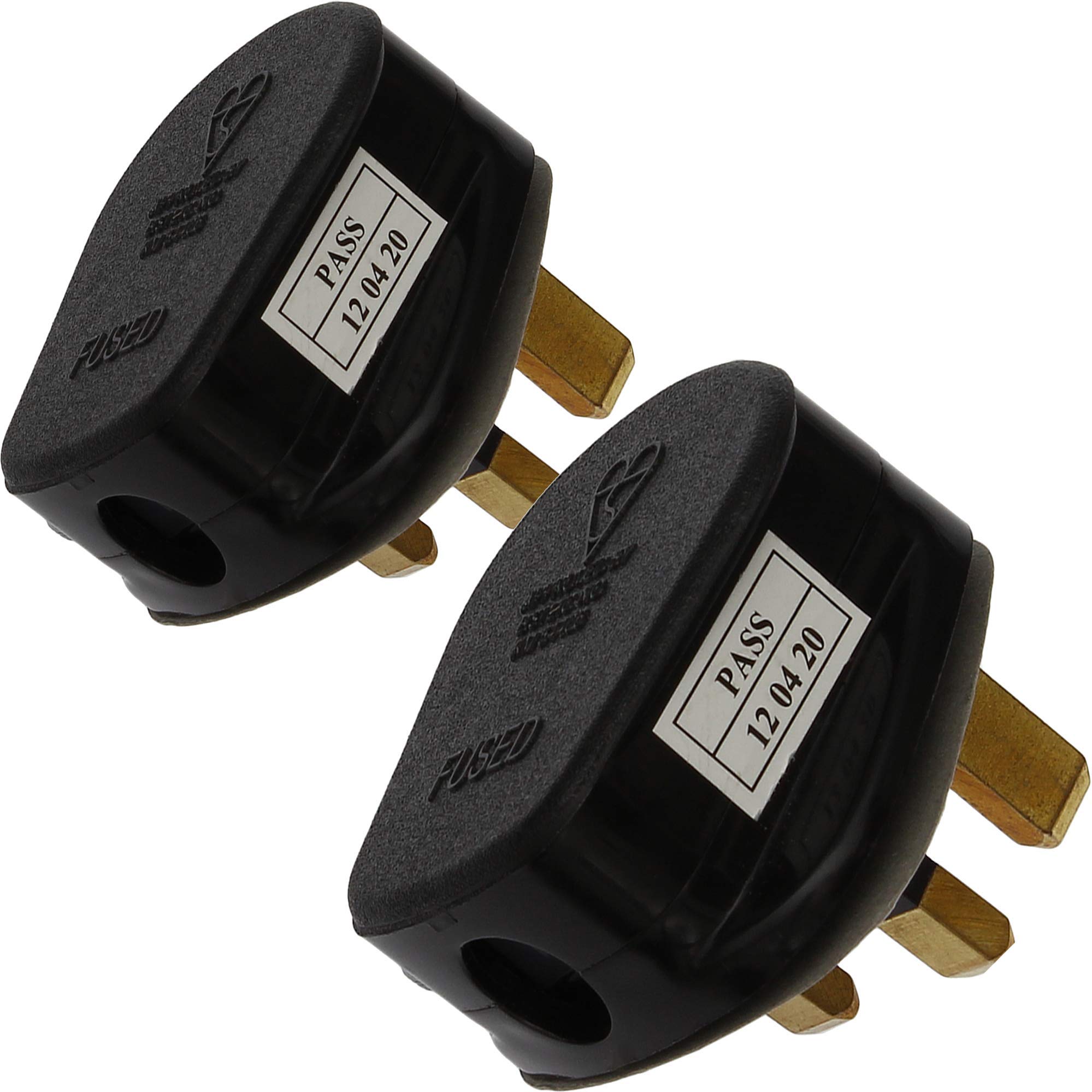1STec Pack of 2 x 3A Black Fused UK Mains Power Plug Top with 3 Pin Rewirable Screw Terminals for Connecting Appliance Cable to Home Wall Socket Housing Standard 3 Amp Cylinder Type Fuse (2 x 3A)