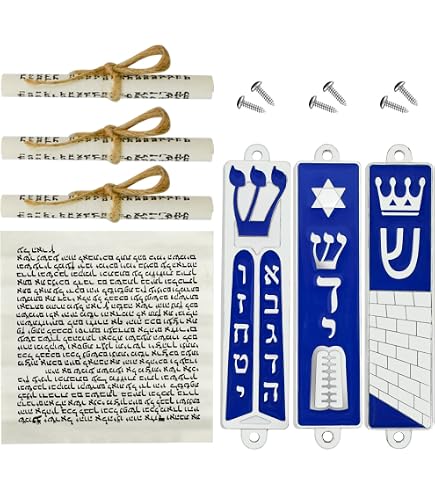 Mezouza De Voiture Bleu Ciel 'Am Israel Chai' - Bénédiction Hébraïque, Plexiglas 8x9 Cm, Cadeau Judaïque Fabriqué Au Canada