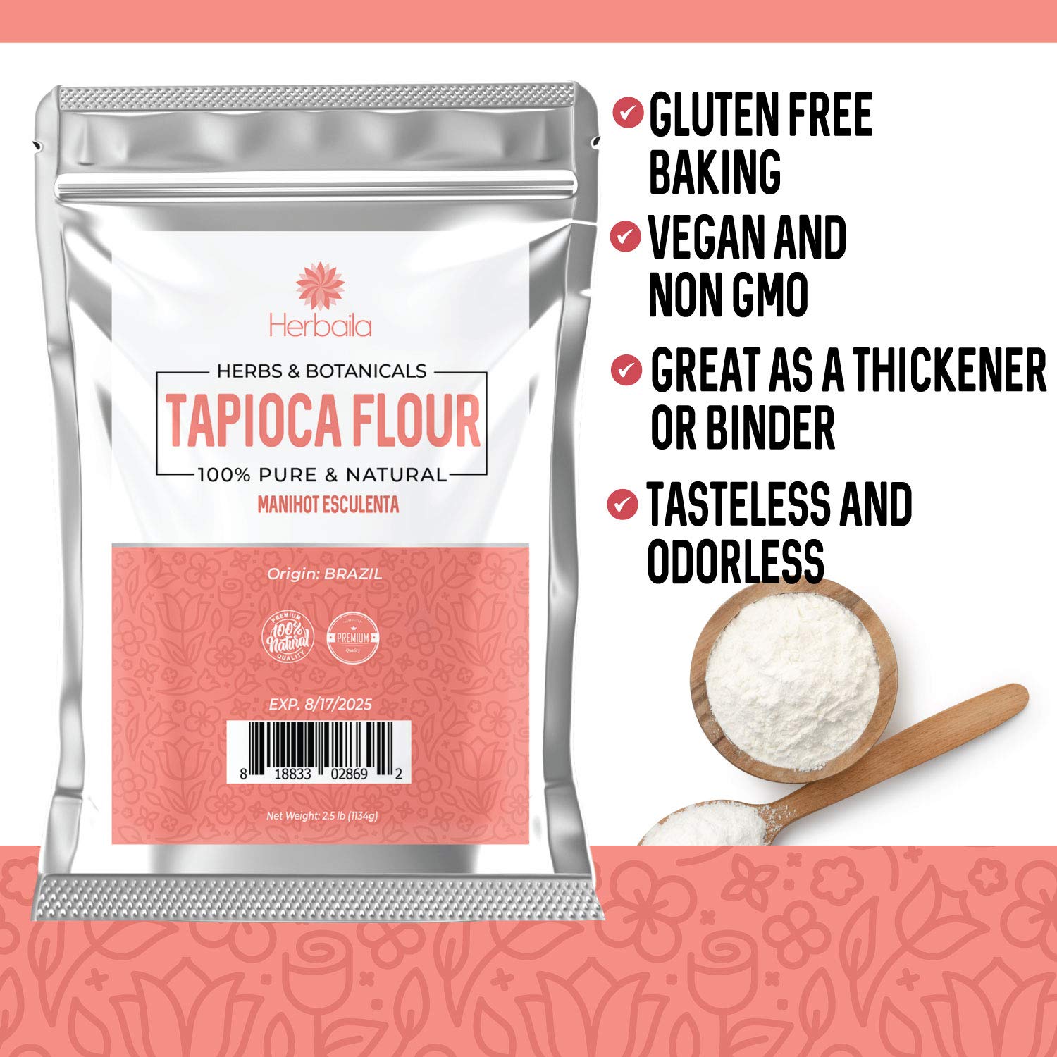 Tapioca Flour Starch 3 Lbs Gluten Free Thickener For Baking Cooking Non Gmo