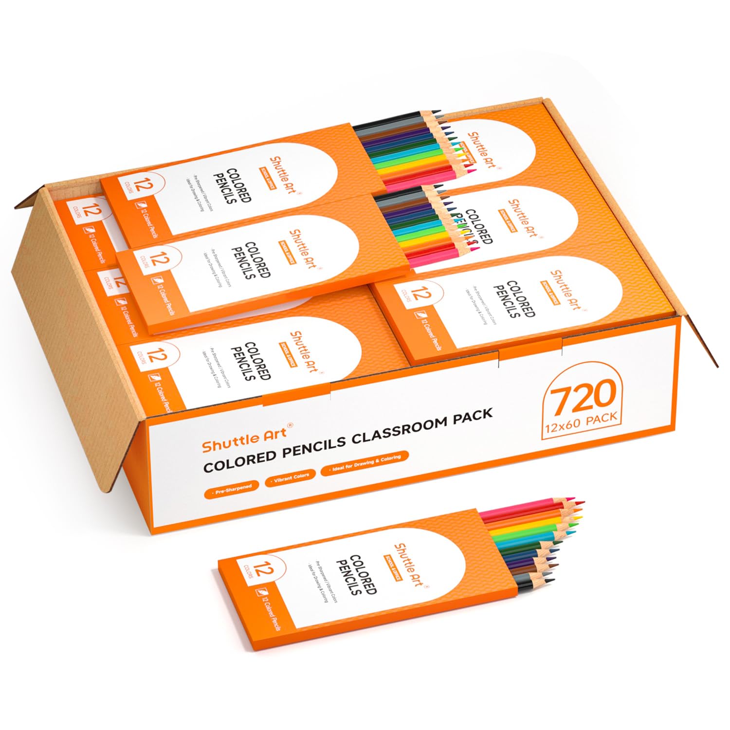 Shuttle Art 720 Colored Pencils Bulk, 12 Vibrant Colors, Pack of 60, Pre-sharpened Coloring Pencils, Wood Colored Pencil for Kids Teachers, Classroom Essentials, Back to School Supplies