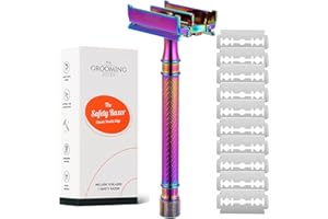THE GROOMING SOCIETY Butterfly Safety Razor with 10 Double Edge Razor Blades Single Blade Safety Razors for Men & Women Metal Eco-Friendly Zero Waste - Rainbow Color