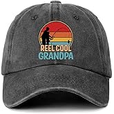 GOSJINNK Funny Fishing Decor Hats Reel Cool Grandpa Printed Cotton Adjustable Baseball Caps Men's Vintage Distressed Washed Black Baseball Hats Trendy Birthday Gifts for Men Grandpa Neighbor Fisher