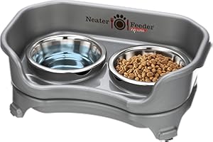 Neater Feeder Express Mess Proof Cat Bowls Elevated, No Spill Feeding Station, Stainless Steel Dishes for Food and Water, Raised Bowls for Indoor Cats, No Fatigue Whisker Friendly Dish, Grey