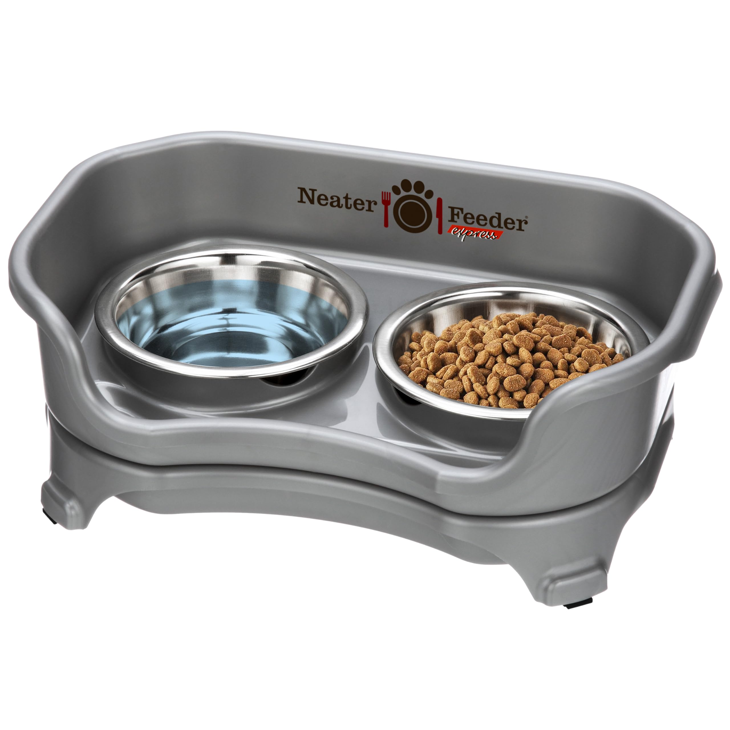 Neater Feeder Express Mess Proof Cat Bowls Elevated, No Spill Feeding Station, Stainless Steel Dishes for Food and Water, Raised Bowls for Indoor Cats, No Fatigue Whisker Friendly Dish, Gunmetal Grey