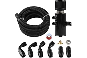 SALEM AUTO PARTS 10AN Baffled Oil Catch Can Breather Can with Drain Valve 750ML Bundle and 10FT 10AN Fuel Line Fitting Kit Nylon Braided CPE Oil Hose