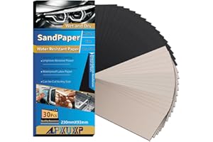 ALPXUXP Wet Dry Sandpaper Ultra Fine Assortment 30Pcs Waterproof Sand Paper Sheets 9x3.6 Inch Assorted Grit 1000 1500 2000 30