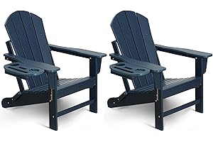 NAVINE Adirondack Chair Set of 2, HDPE Folding Adirondack Chair with Multifunctional Cup Holder, Weather Resistant Fire Pit Chair for porches, patios, patios, poolsides, Decks.