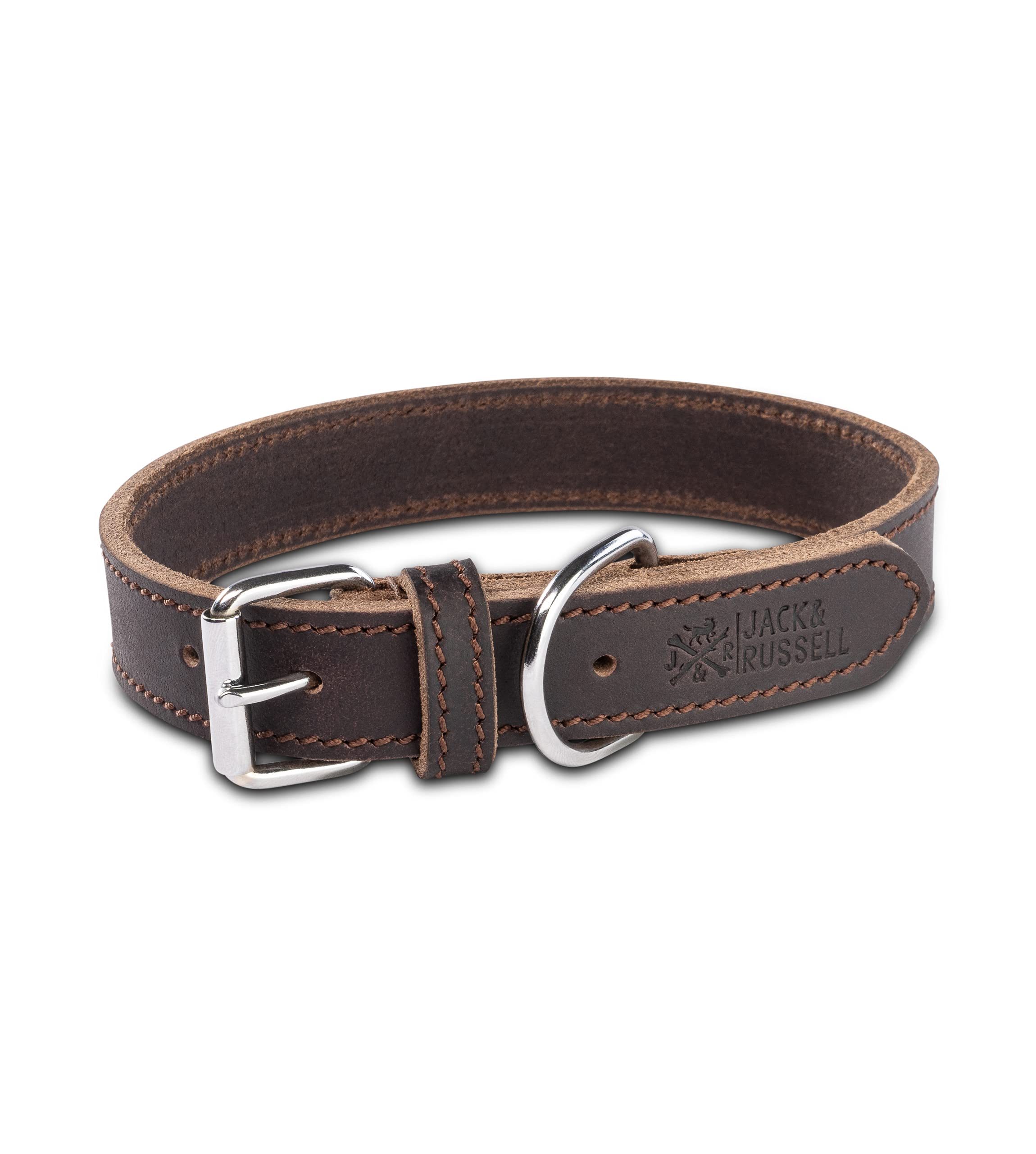 Dog Collar - Greased Leather Dog Collar Real Leather Fat-Tony Dark Brown (M)