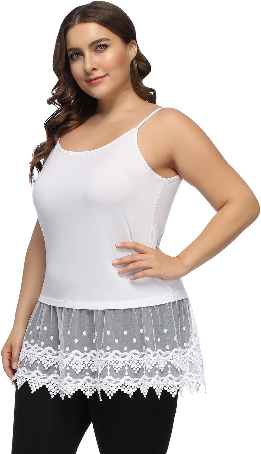 Women's Plus Size Lace Trimmed Camisole Layering Cami Tank Top Extender at  Women’s Clothing store