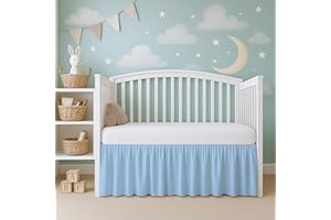 Cottington Lane Light Blue Infrant Crib Bed Skirt Dust Ruffle with Split Corner, 100% Natural Cotton Nursery Crib Toddler Bedding Skirt for Baby Girls or Boy, Fits Standard Cribs 28"x52" with 14" Drop